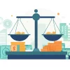 Весы, на которых находятся товары и деньги, символизирующее баланс интересов покупателей и продавцов