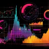 Абстрактная визуализация данных: яркие интерактивные графики, диаграммы и дашборды, символизирующие методы и инструменты бизнес-аналитики.