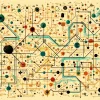 Иллюстрация сложной сети взаимосвязанных элементов и узлов, представляющая системный анализ как «лабиринт» или структуру со взаимозависимостями. Иллюстрация сложной сети взаимосвязанных элементов и узлов, представляющая системный анализ как «лабиринт» или структуру со взаимозависимостями.
