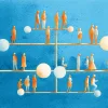 Иллюстрация горизонтальной организационной структуры с группами людей, соединённых линиями, символизирующая самоуправление и коллективную ответственность.