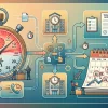 Иллюстрация с изображением стоп-часов и календаря, подчеркивающая важность своевременного фиксирования прогула и соблюдения сроков для увольнения Иллюстрация с изображением стоп-часов и календаря, подчеркивающая важность своевременного фиксирования прогула и соблюдения сроков для увольнения