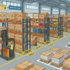 Иллюстрация с аккуратно организованным складом, где видны коробки, паллеты и товарно-материальные ценности, подчеркивающая тему учета и хранения запасов Иллюстрация с аккуратно организованным складом, где видны коробки, паллеты и товарно-материальные ценности, подчеркивающая тему учета и хранения запасов
