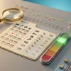 Досье кредитной истории со шкалой рейтинга и графиком платёжной дисциплины под лупой — метафора оценки надёжности бизнеса банком. Досье кредитной истории со шкалой рейтинга и графиком платёжной дисциплины под лупой — метафора оценки надёжности бизнеса банком.