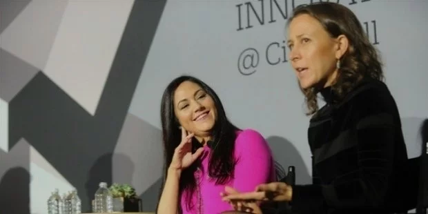 cindy whitehead l and 23andme ceo anne wojcicki speak onstage during the fast company innovation festival 