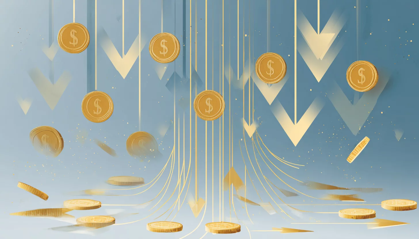 Иллюстрация денежного потока в виде стилизованных стрелок и монет, символизирующих движение и контроль финансов в бизнесе