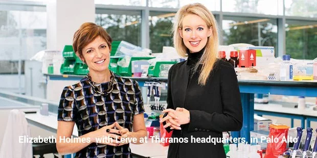 elizabeth holmes with leive at theranos headquarters, in palo alto