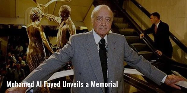 mohamed al fayed unveils a memorial to his son dodi and britain s diana princess of wales