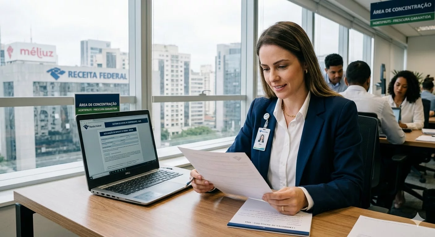 Женщина-налогоплательщик в деловом костюме, внимательно читающая документы