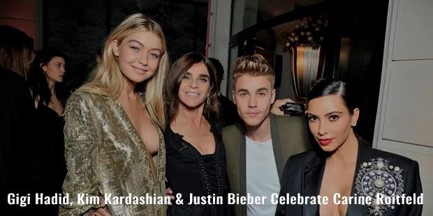 gigi hadid, kim kardashian justin bieber celebrate carine roitfeld
