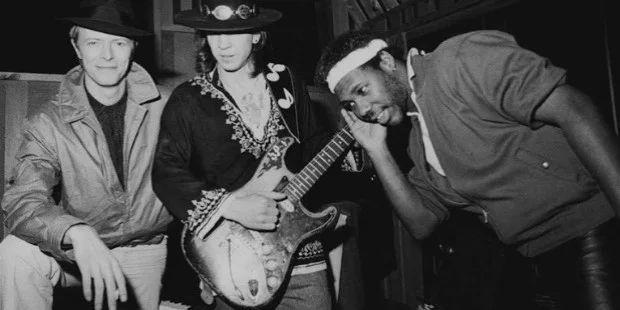 david bowie, stevie ray vaughn, and nile rodgers during the sessions for lets dance, 1982, david bowie, stevie ray vaughn, and nile rodgers during the sessions for lets dance, 1982,